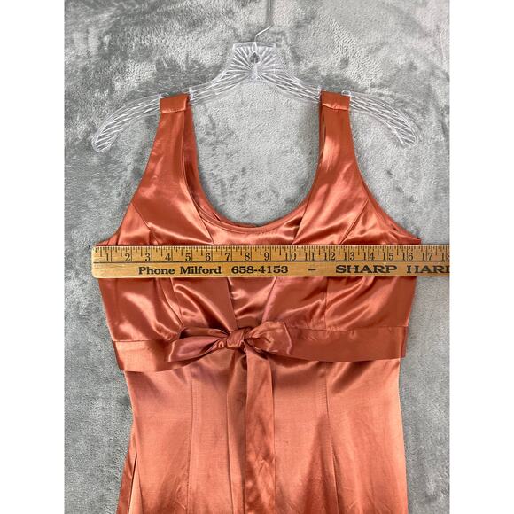 Vintage 90s Y2K Just Choon Peach Copper Satin Dress 7 Maxi Midi Vamp Vixen Shiny - Picture 14 of 16